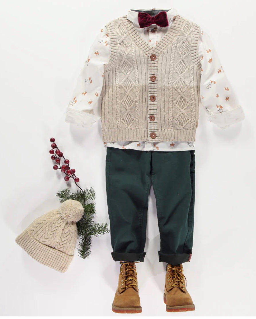 Cream Cable Knit Sweater Vest -Souris Mini