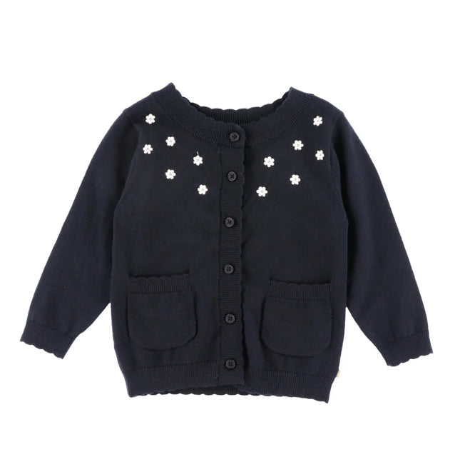 Girls Navy Cardigan With White Flowers-Nano
