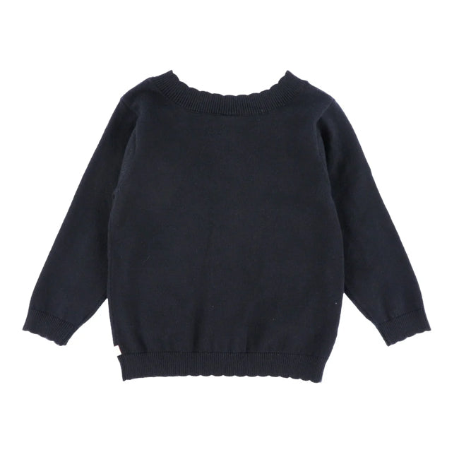 Girls Navy Cardigan With White Flowers-Nano
