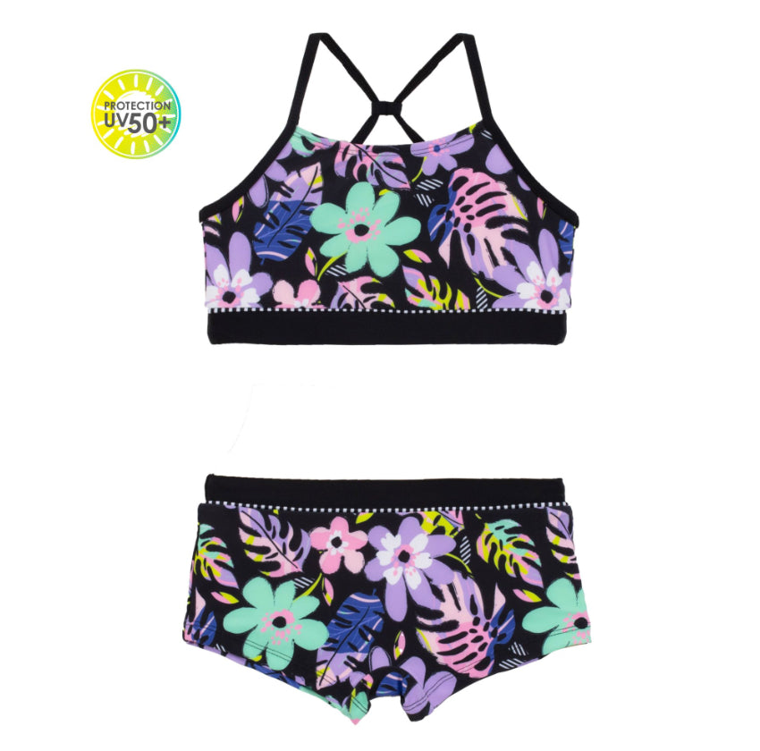 2pc swim suit girls, floral swim suit, black floral swim suit