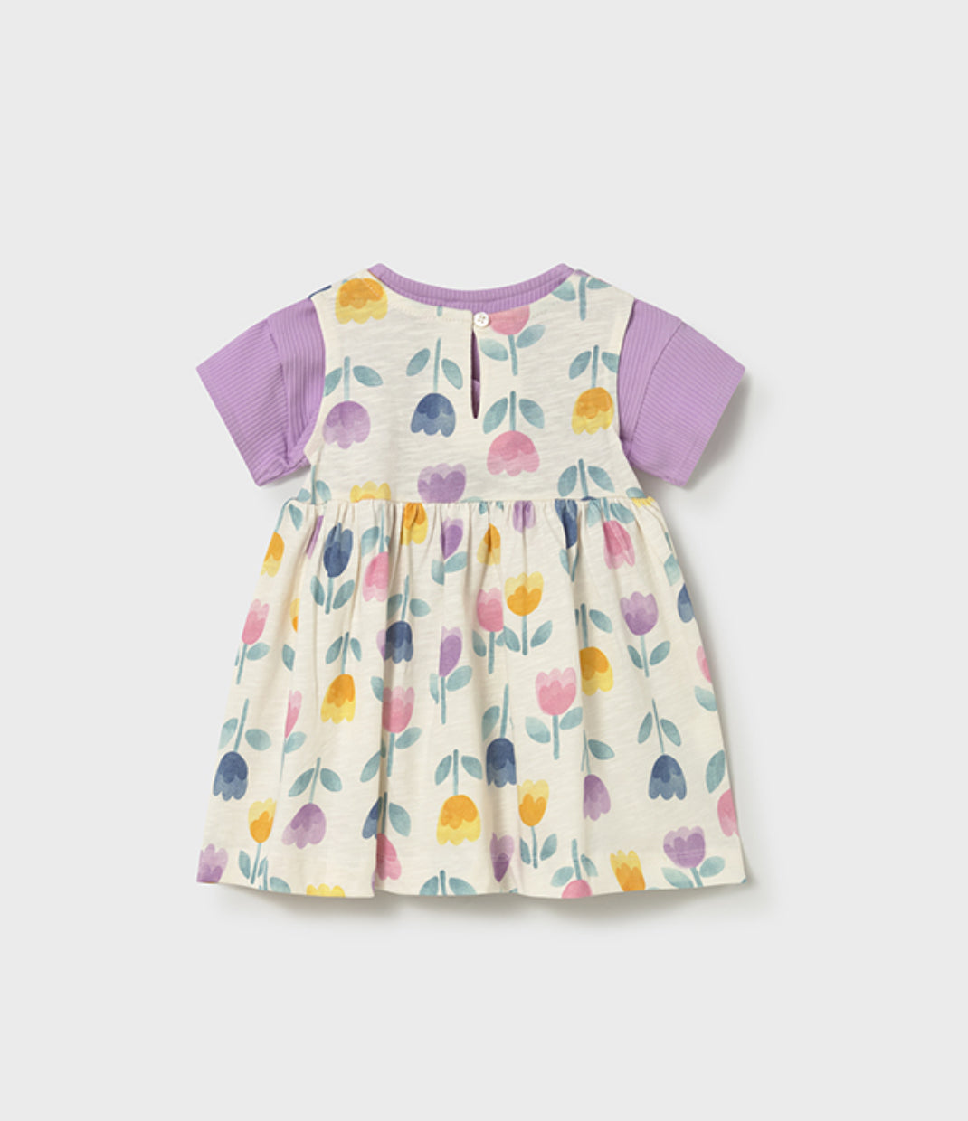 Two Piece Lilac Flower Dress with Short Sleeve Sweater-Mayoral