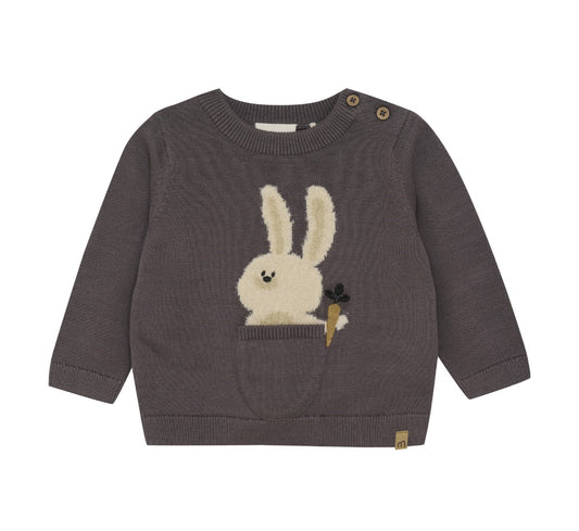 Charcoal Knit Organic Cotton Bunny Sweater-Minymo