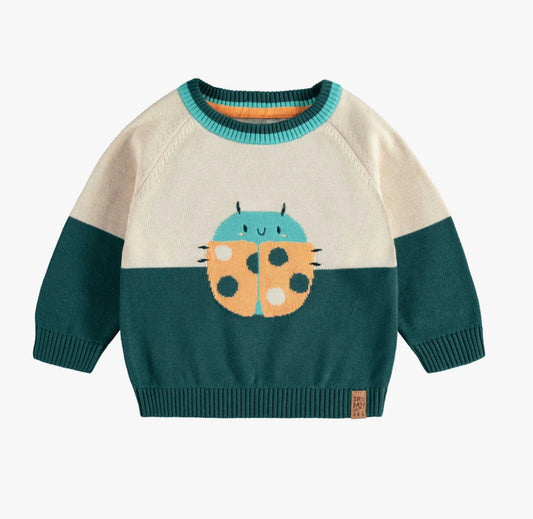 Long Sleeve Knitted Sweater In Jacquard Insect Pattern-Souris Mini