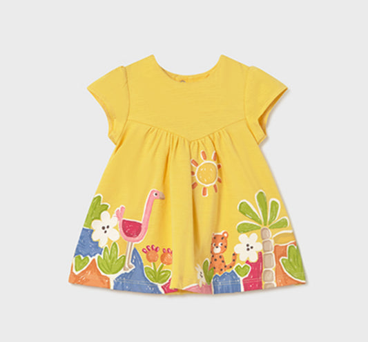 Baby Yellow Dress With Animals And Nature-Mayoral