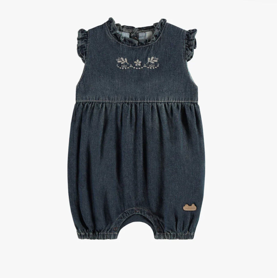 Denim romper, Jean romper, baby romper, Souris mini