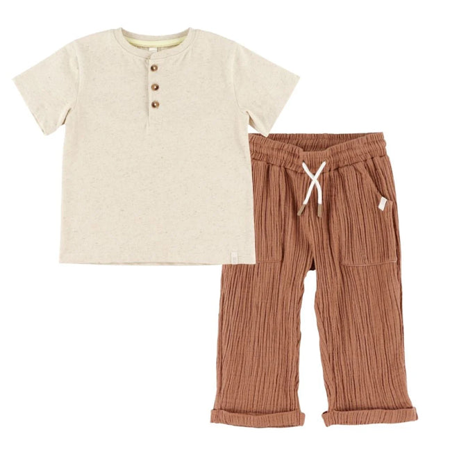 Beige Two Piece T Shirt Set-Nano
