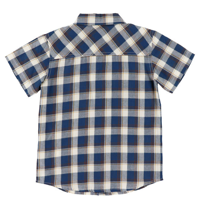Boys Blue Plaid Button Up Shirt-Nano