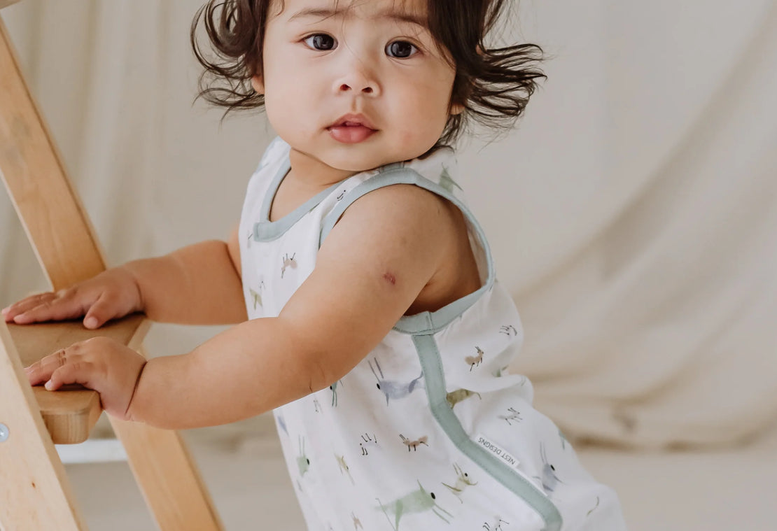 The Ant & The Grasshopper Sleeveless Button Down Bamboo Onesie-Nest Designs