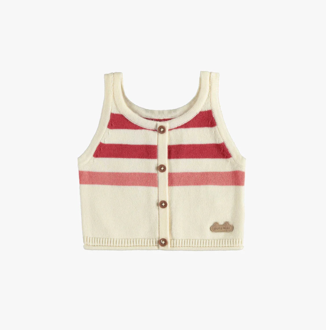 Knitted Cream And Pink Button Tank Top-Souris Mini