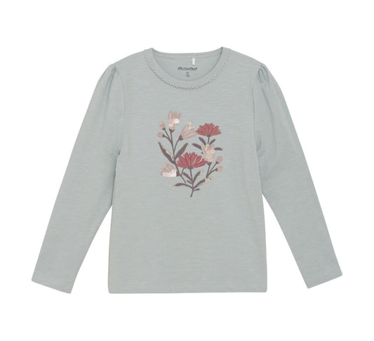 Sage Girls Long Sleeve Shirt with Flower Design-MinyMo