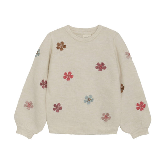 Beige Sweater with Coloured Daisies -Minymo