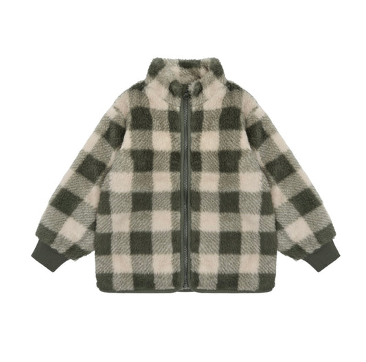 Beige and Green Gingham Sherpa Jacket - Minymo