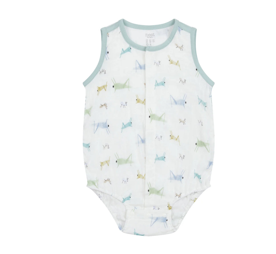 The Ant & The Grasshopper Sleeveless Button Down Bamboo Onesie-Nest Designs