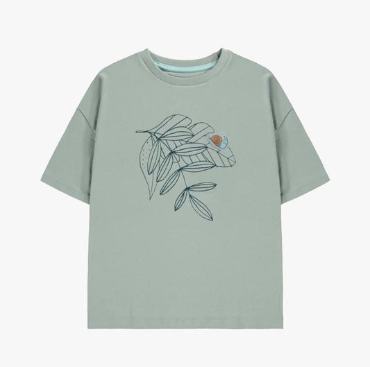 Green Leaf And Snail Short Sleeve Shirt-Souris Mini