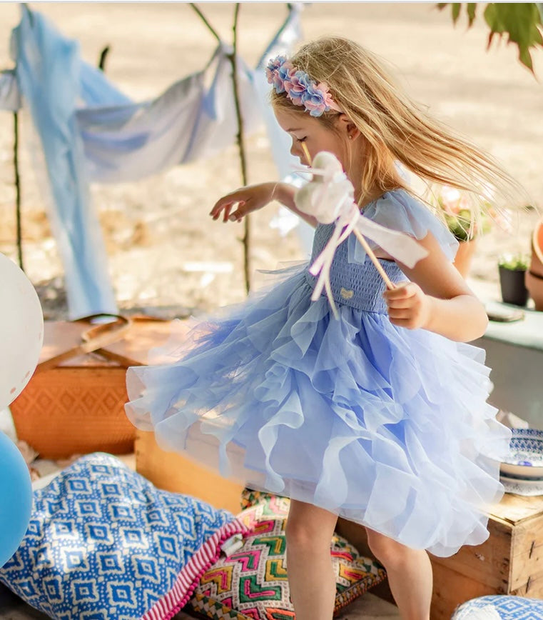 Soft Blue Tulle Party Dress-Souris Mini