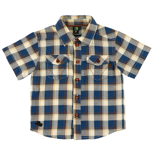 Baby Boy Blue Plaid Button Up Shirt-Nano