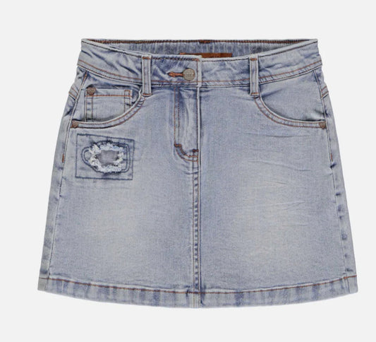 Light Wash Denim Skirt with Heart Pockets-Souris Mini