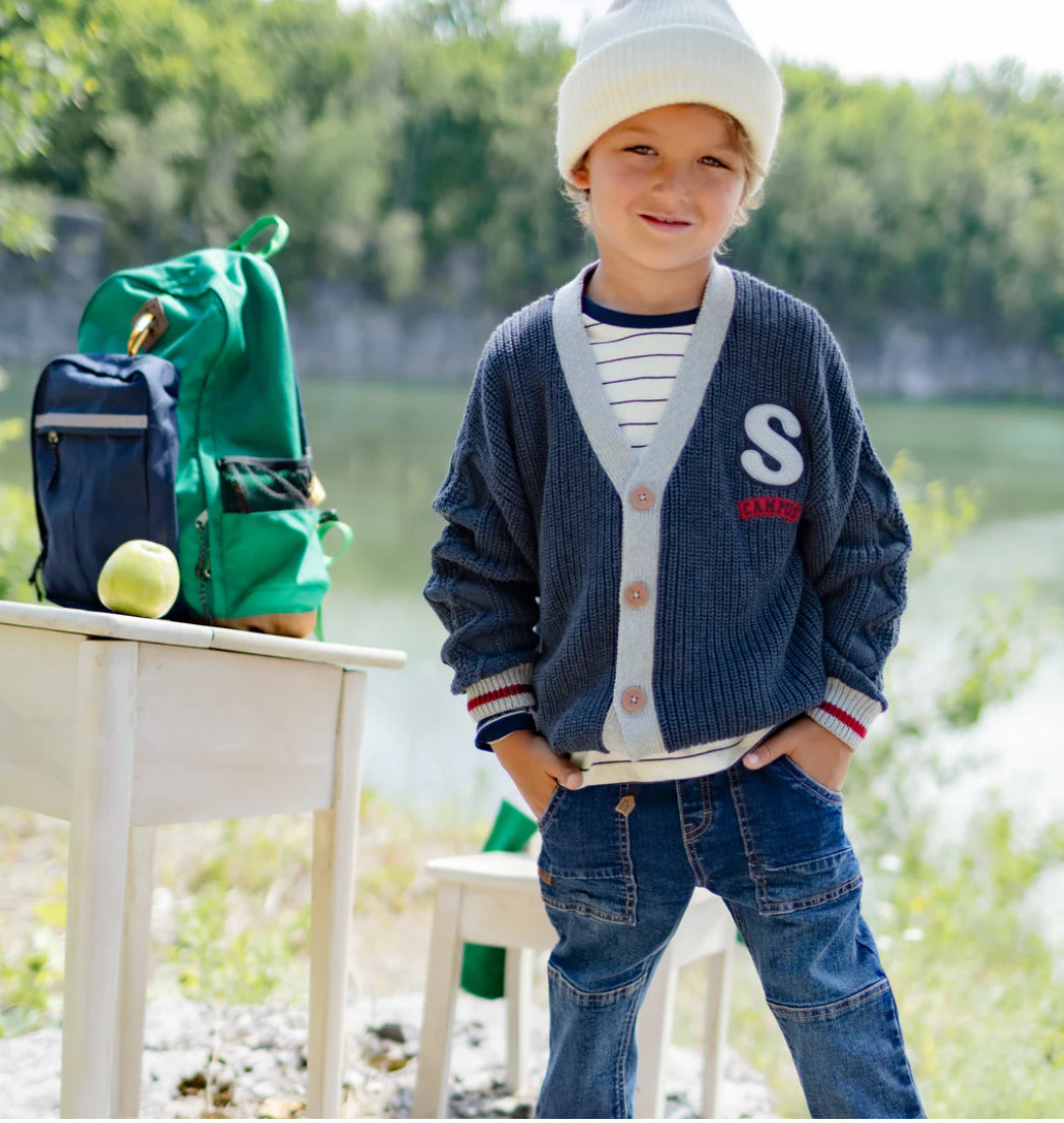 Boys Campus Navy Cardigan -Souris Mini