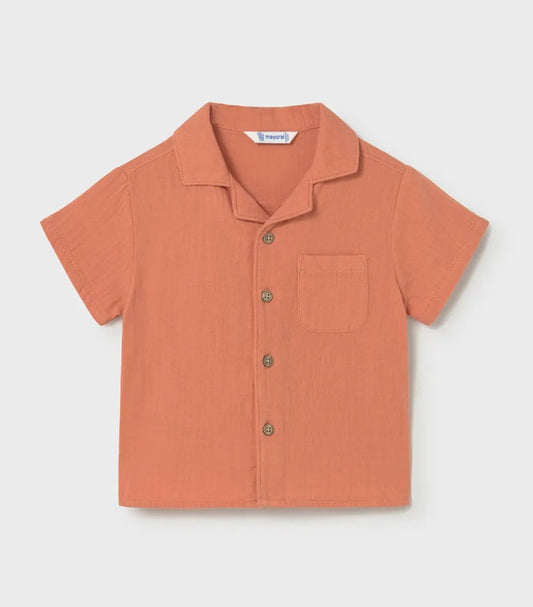 Gauze Orange Button Down Short Sleeve Top-Mayoral