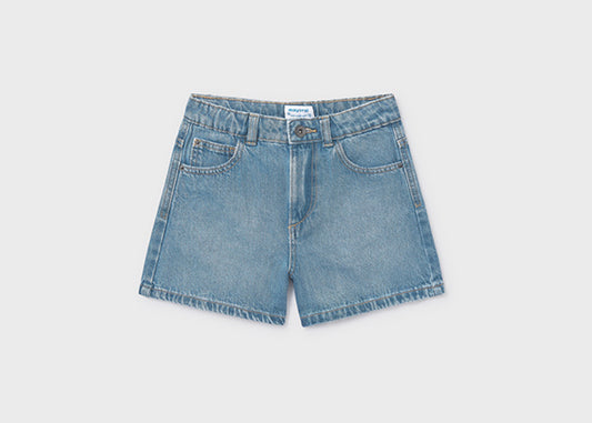 High Waisted Adjustable Waist Light Wash Denim Shorts-Mayoral