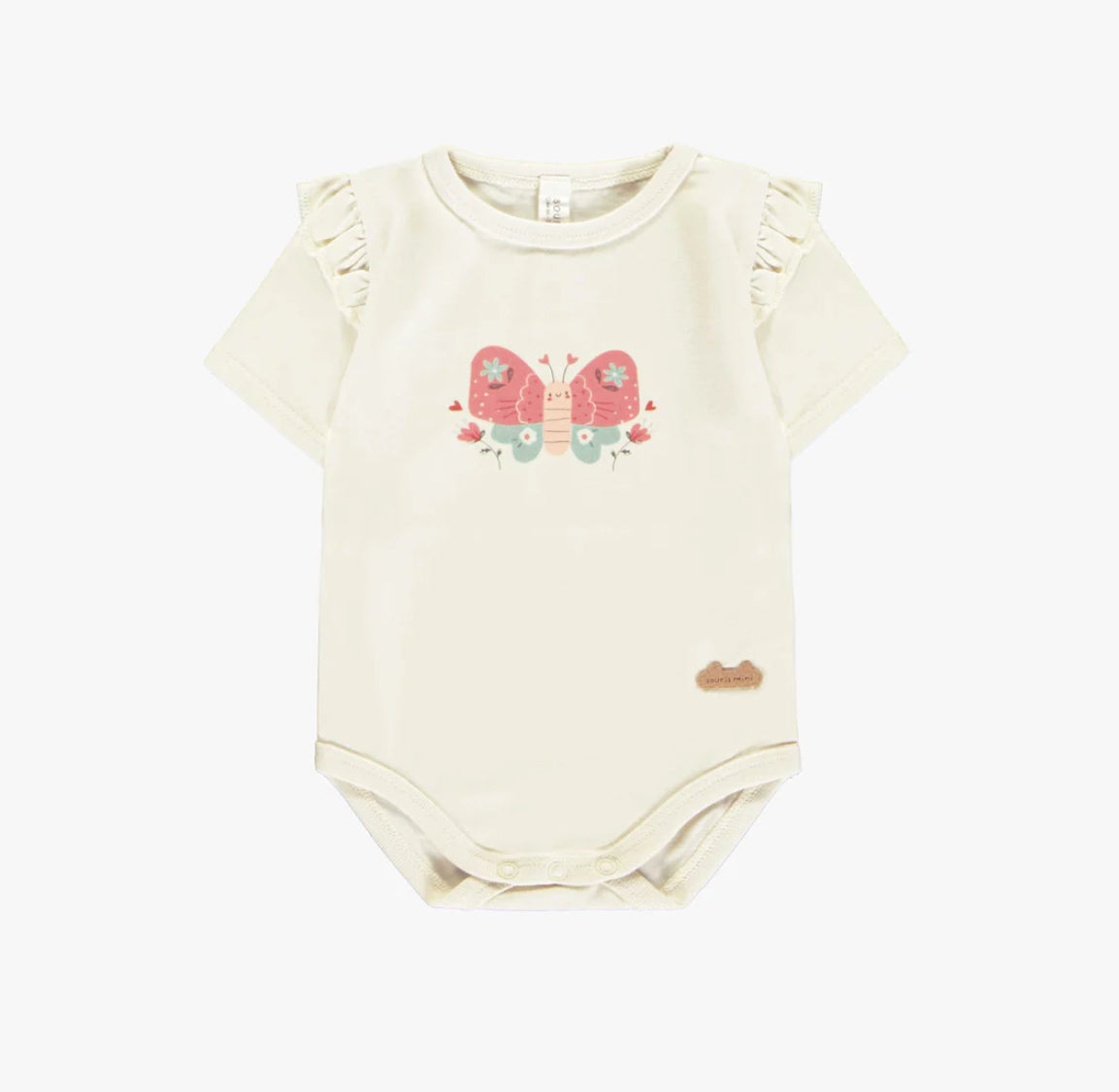 Cream Ruffle Short Sleeve Butterfly Onesie-Souris Mini