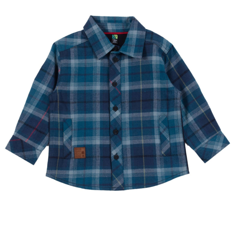 Blue Baby Long Sleeve Plaid Shirt with Knit Back-Nano