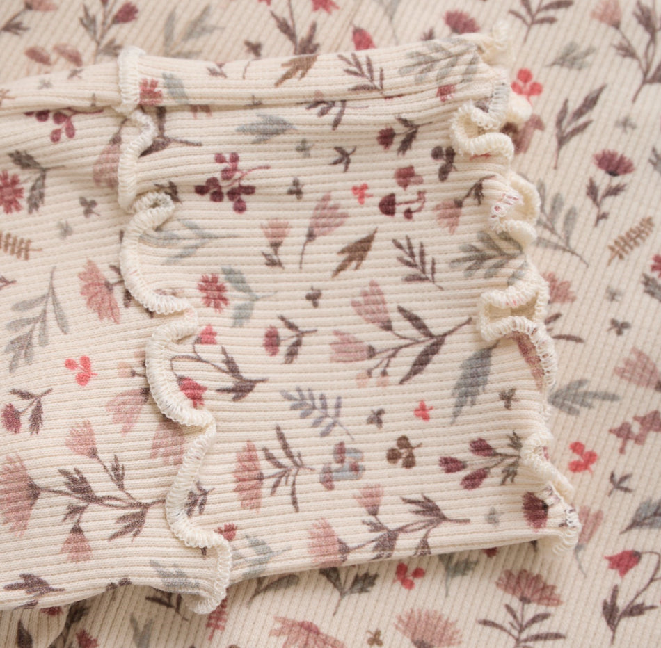 Small Print Floral Ribbed Leggings-MinyMo