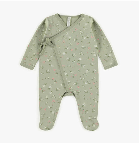 Light Green Pajama With Pink Flowers In Organic Cotton-Souris Mini