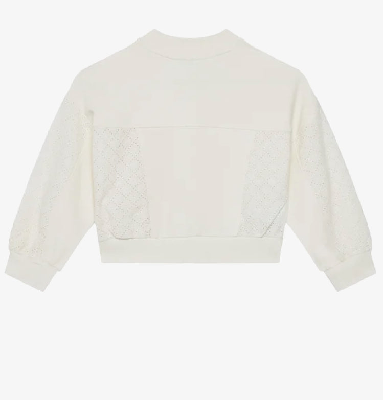 Cream Cropped Eyelet And Knit Zip Up Sweater-Mayoral
