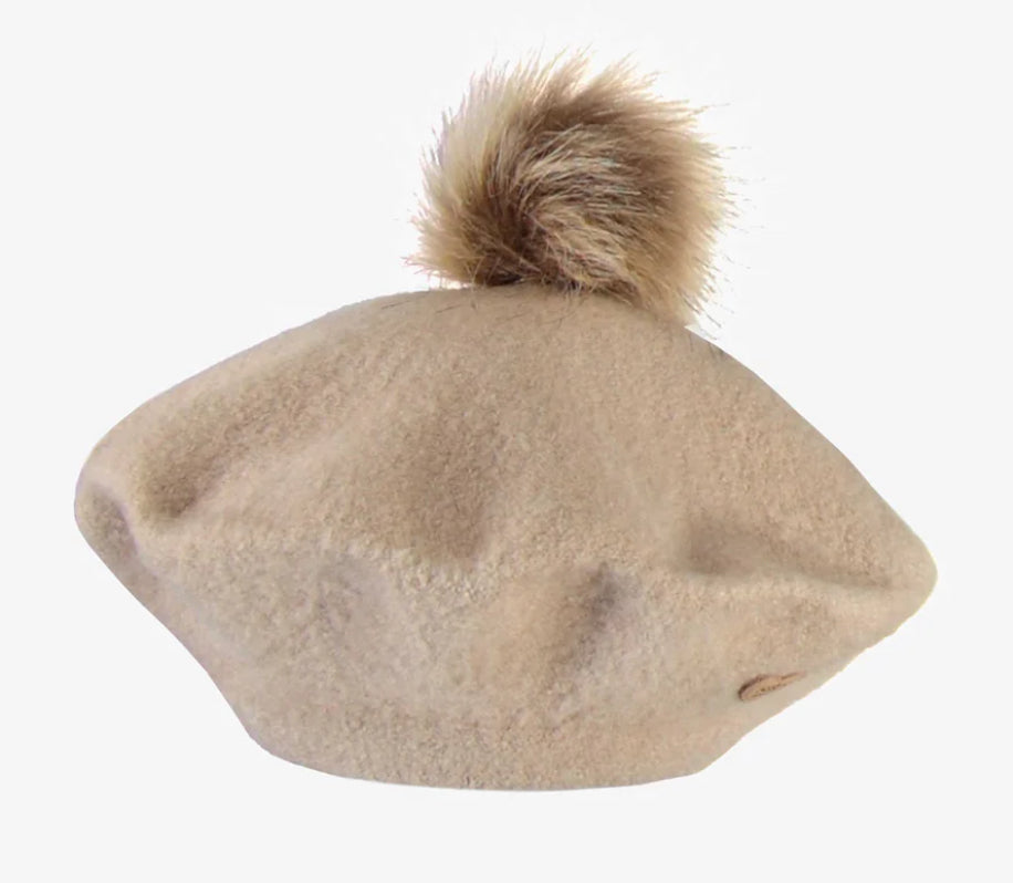 Child Taupe Beret with Pom Pom -Souris Mini