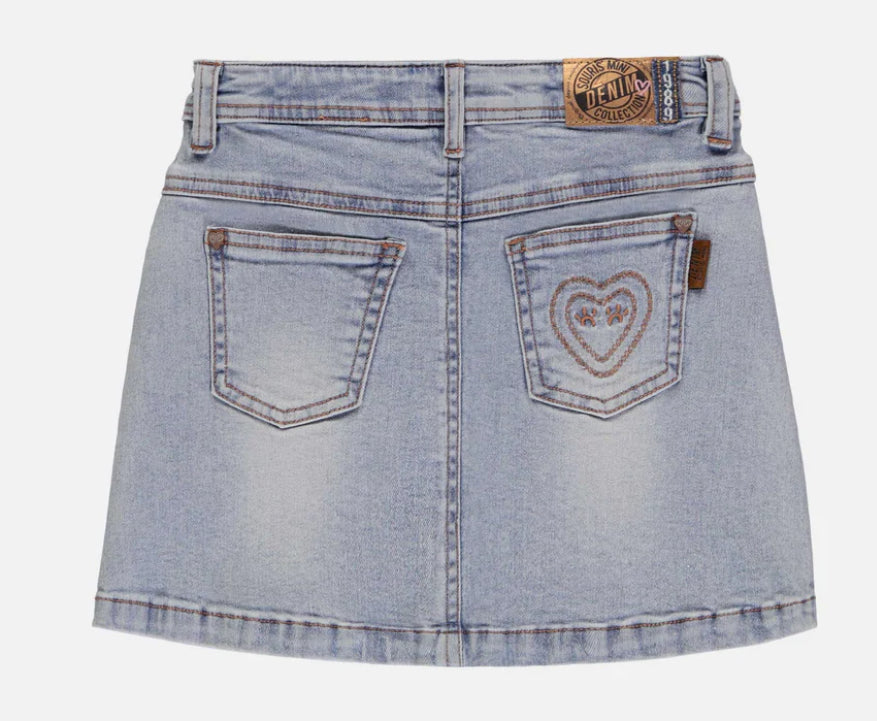 Light Wash Denim Skirt with Heart Pockets-Souris Mini