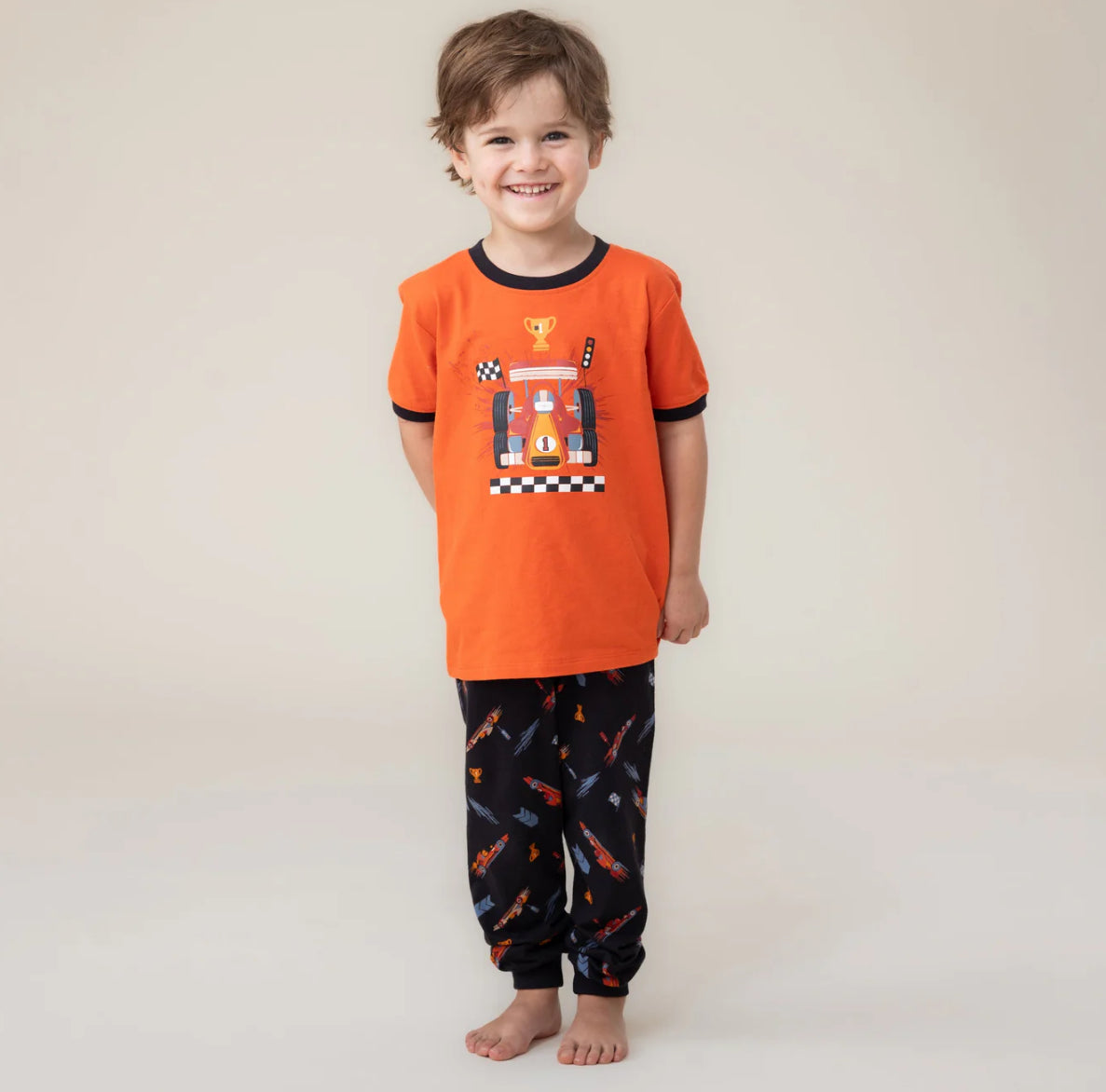 Boys 3 Piece Race Car Glow In The Dark Pyjama Set-Nano