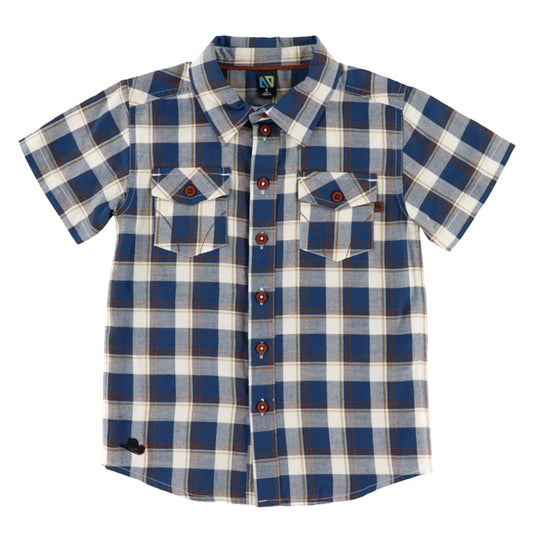 Boys Blue Plaid Button Up Shirt-Nano