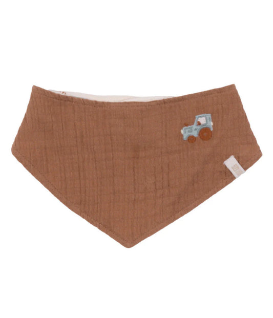 Brown And Tan Farm Reversible Bib With Tractor-Nano