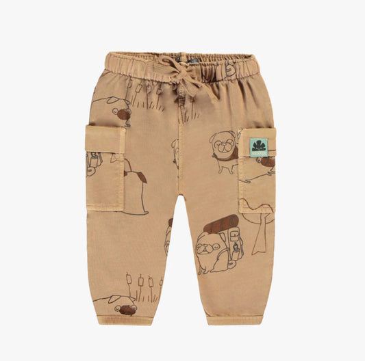 Relaxed Fit Light Brown Pants With Dog Print-Souris Mini