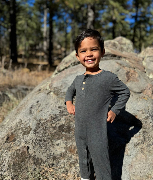 Mason Ribbed Henley Romper-Me and Henry