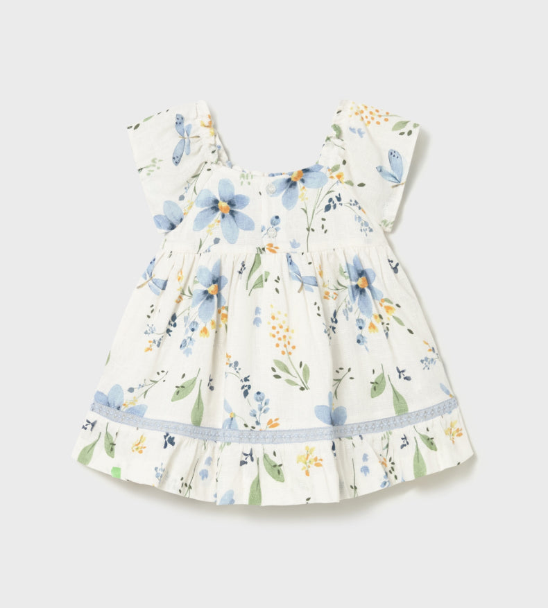 Cream and Blue Floral Printed Dress-Mayoral