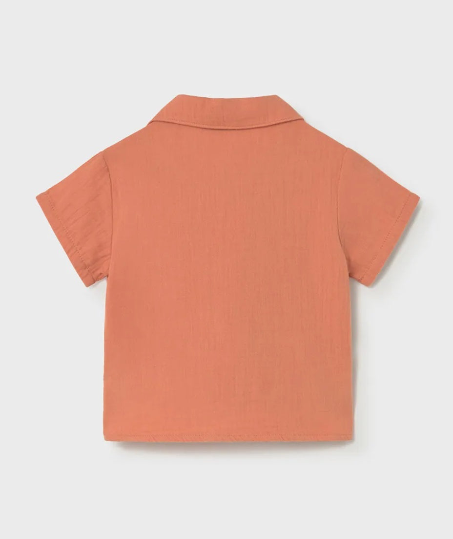 Gauze Orange Button Down Short Sleeve Top-Mayoral