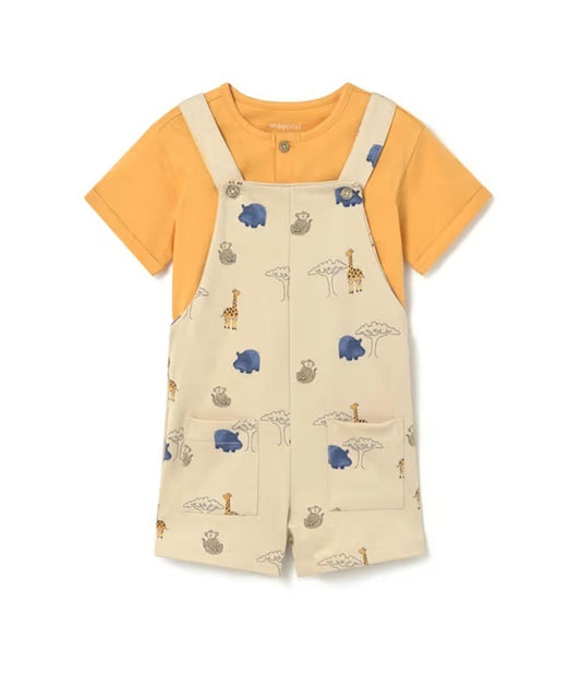 Baby Boy Safari Dungaree Short And Tee Set-Mayoral