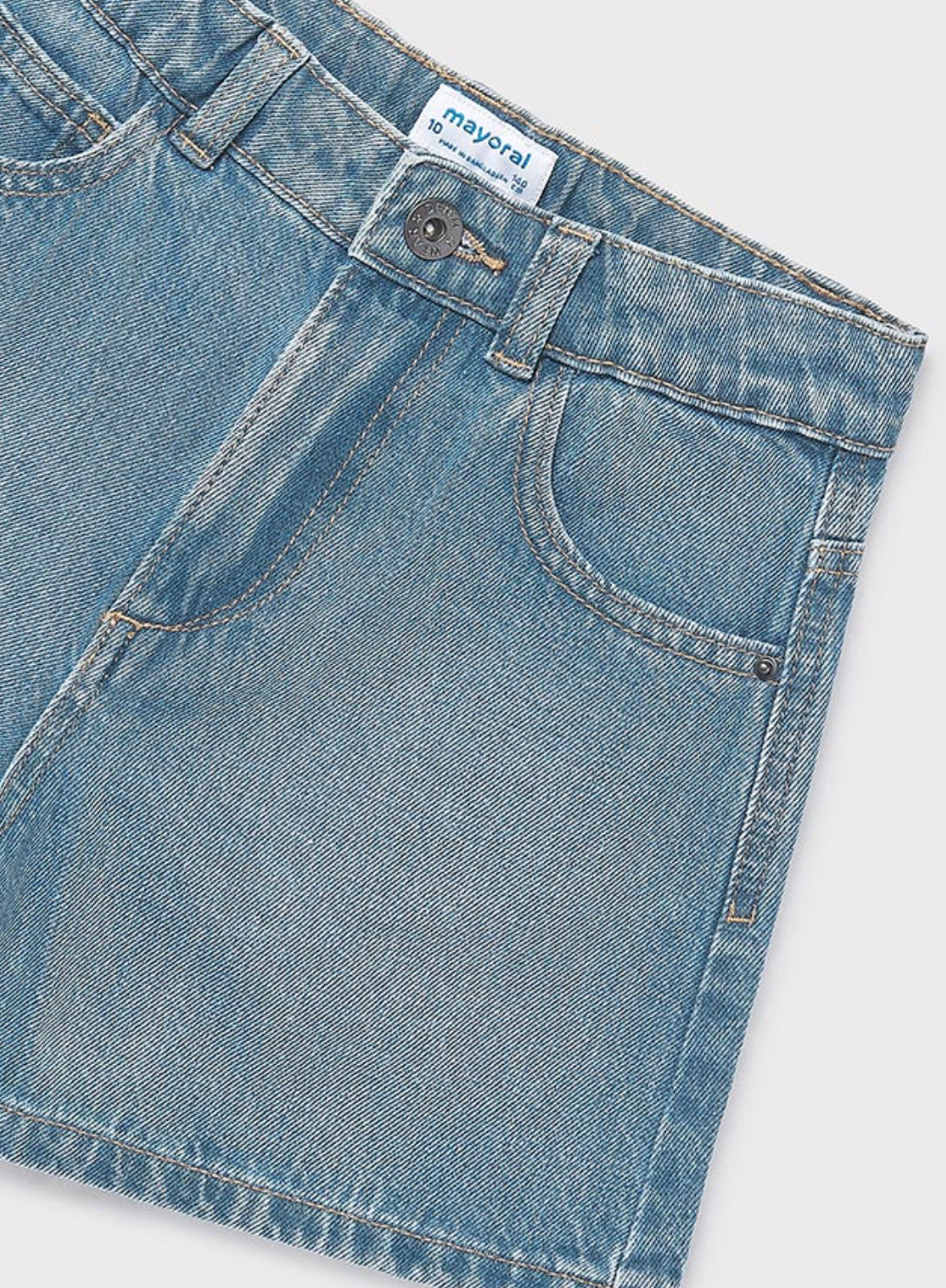 High Waisted Adjustable Waist Light Wash Denim Shorts-Mayoral