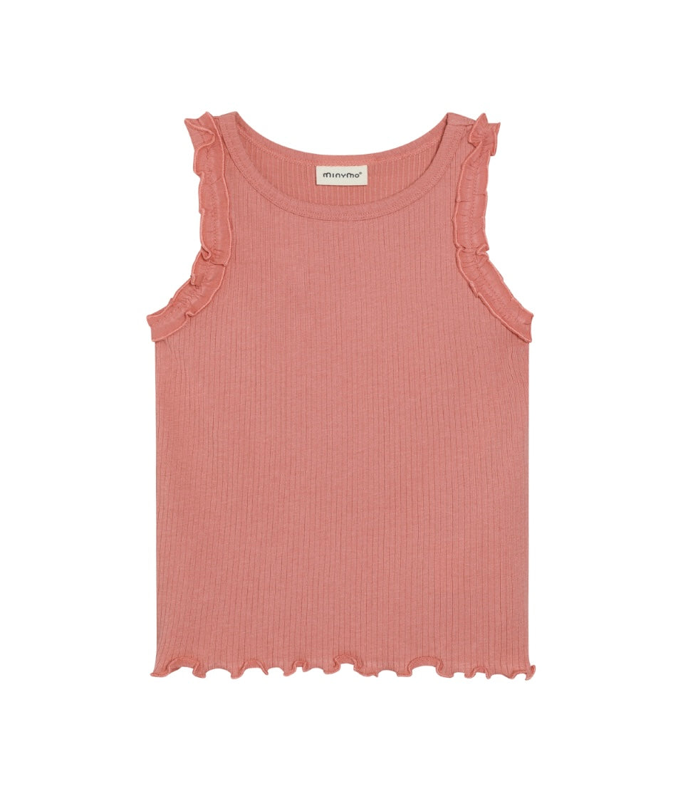 Muted Coral Ruffle Rib Top-Minymo