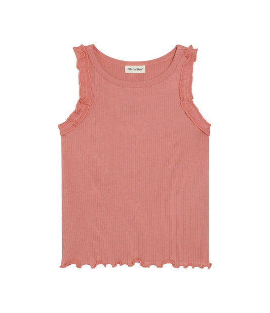 Muted Coral Ruffle Rib Top-Minymo