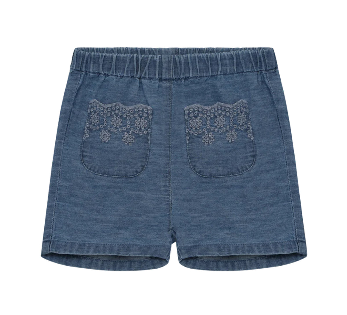 Soft Denim Lace Baby Girl Shorts-Minymo