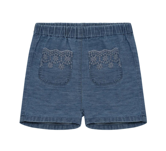 Soft Denim Lace Baby Girl Shorts-Minymo