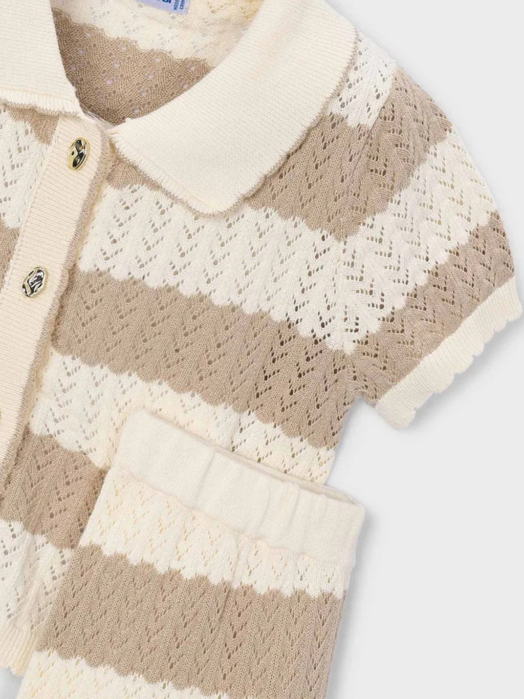 Cream and White Crotchet Knit Trousers Set-Mayoral