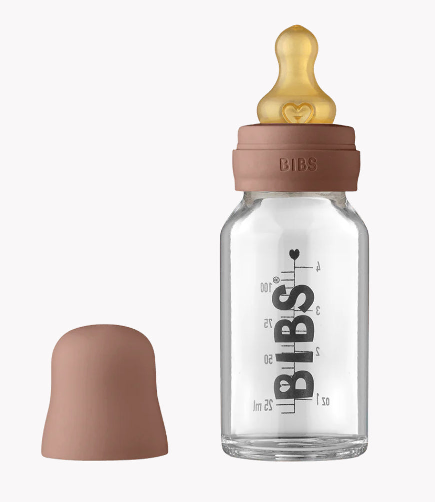 110 ml Baby Glass Bottle Complete Set(Round Natural Rubber)-BIBS