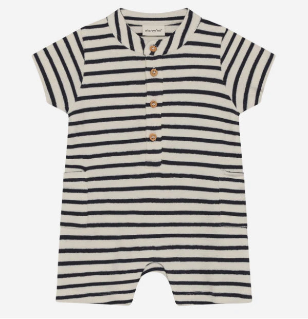 Baby Stripe Polo Romper With Buttons-Minymo