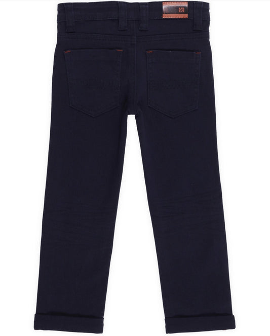 Boys Stretch Navy And Camel Twill Pants-Nano