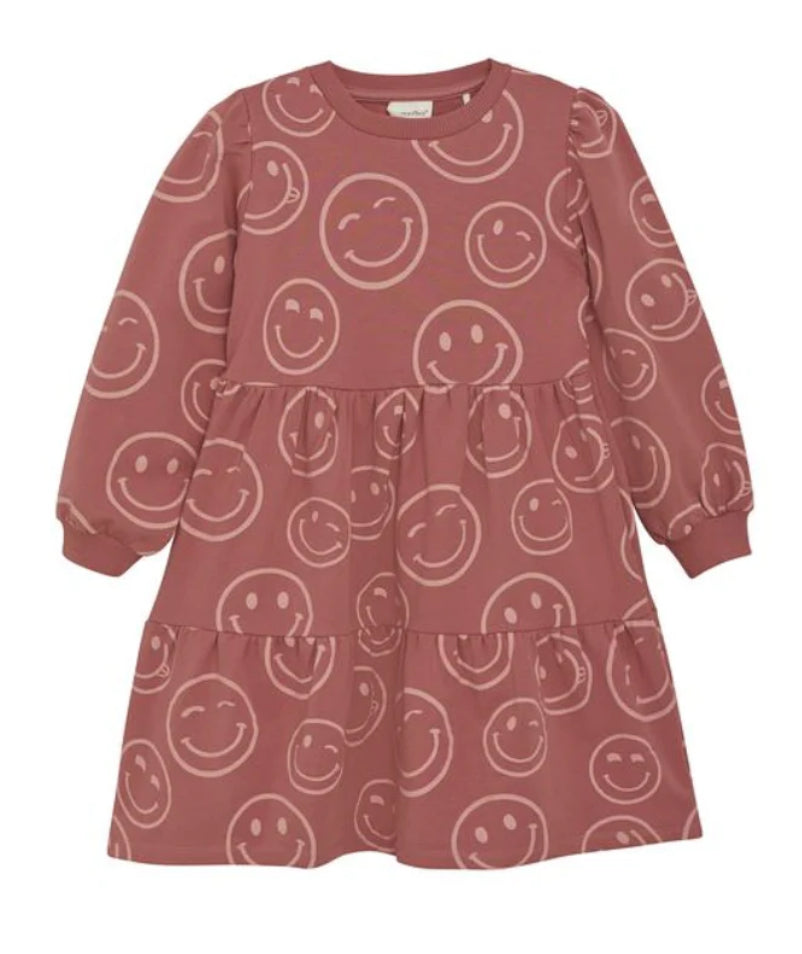 Rose Happy Face Sweatshirt Tiered  Dress-Minymo Organic Cotton