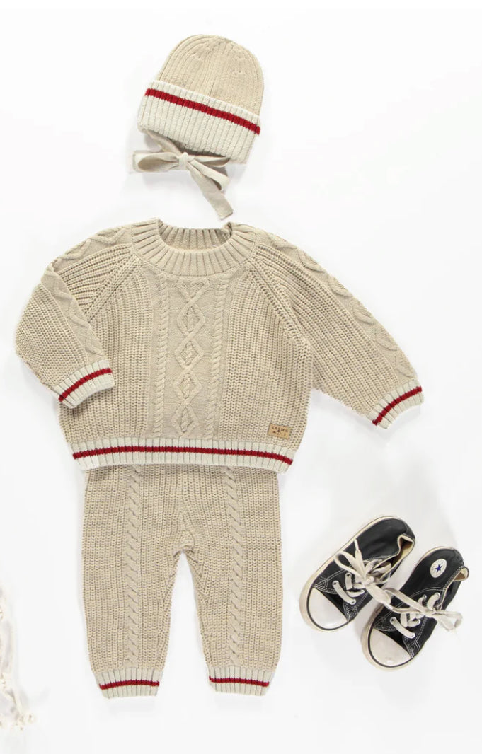 Cream Knit Cable knit Sweater Pants -Souris Mini